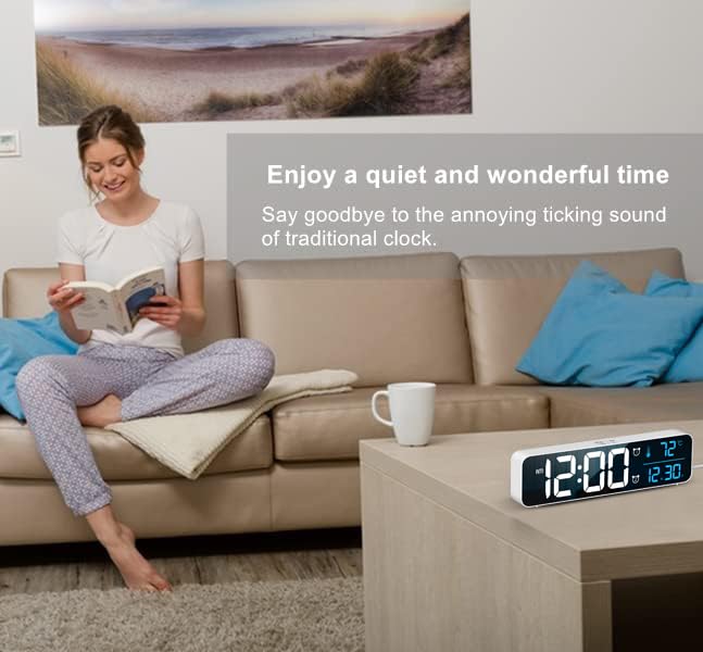 Digital Clock Large Display, Alarm Clock for Living Room Office Bedroom Decor, LED Corded Electric, Date Temp Display Wall Clock, Automatic Brightness Dimmer Smart Cool Modern Desk Accessories Black