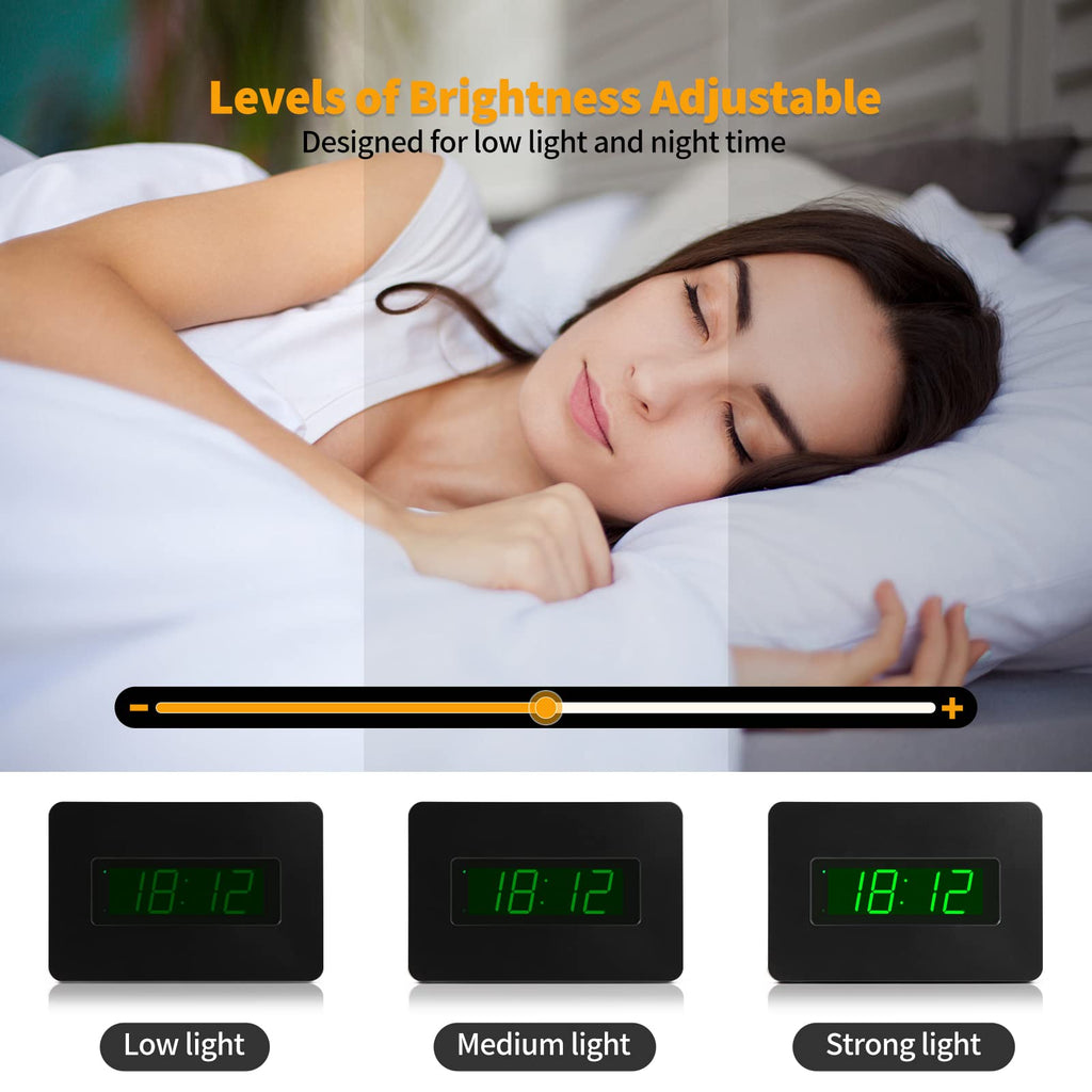 Timegyro Digital Wall Clock Battery Operated with LED Display, Wall Clock with Backlight, Table-top, Alarm, Brightness Adjustable,12/24Hr