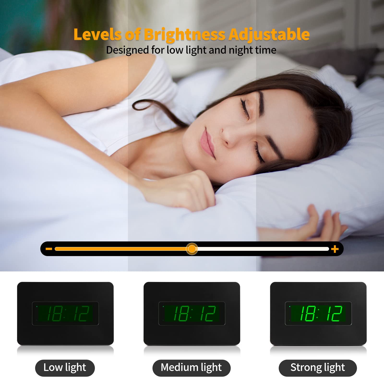 Timegyro Digital Wall Clock Battery Operated with LED Display, Wall Clock with Backlight, Table-top, Alarm, Brightness Adjustable,12/24Hr