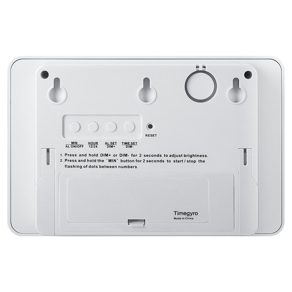 Timegyro Digital Wall Clock Battery Operated with LED Display, Wall Clock with Backlight, Table-top, Alarm, Brightness Adjustable,12/24Hr