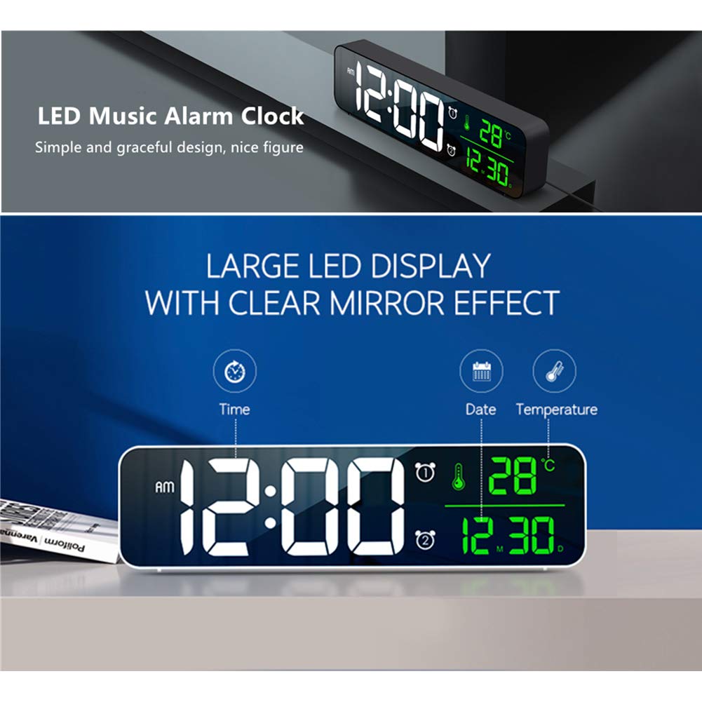 Digital Clock Large Display, Alarm Clock for Living Room Office Bedroom Decor, LED Corded Electric, Date Temp Display Wall Clock, Automatic Brightness Dimmer Smart Cool Modern Desk Accessories Black