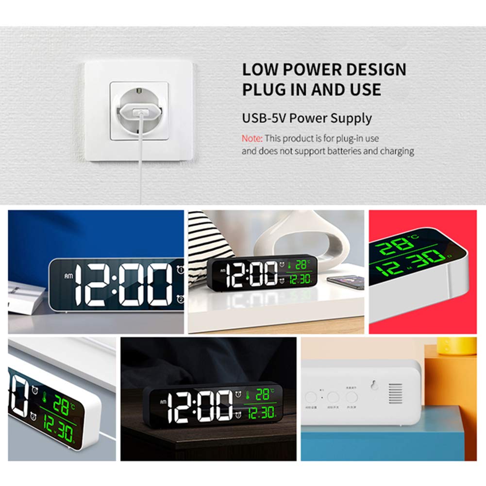 Digital Clock Large Display, Alarm Clock for Living Room Office Bedroom Decor, LED Corded Electric, Date Temp Display Wall Clock, Automatic Brightness Dimmer Smart Cool Modern Desk Accessories Black