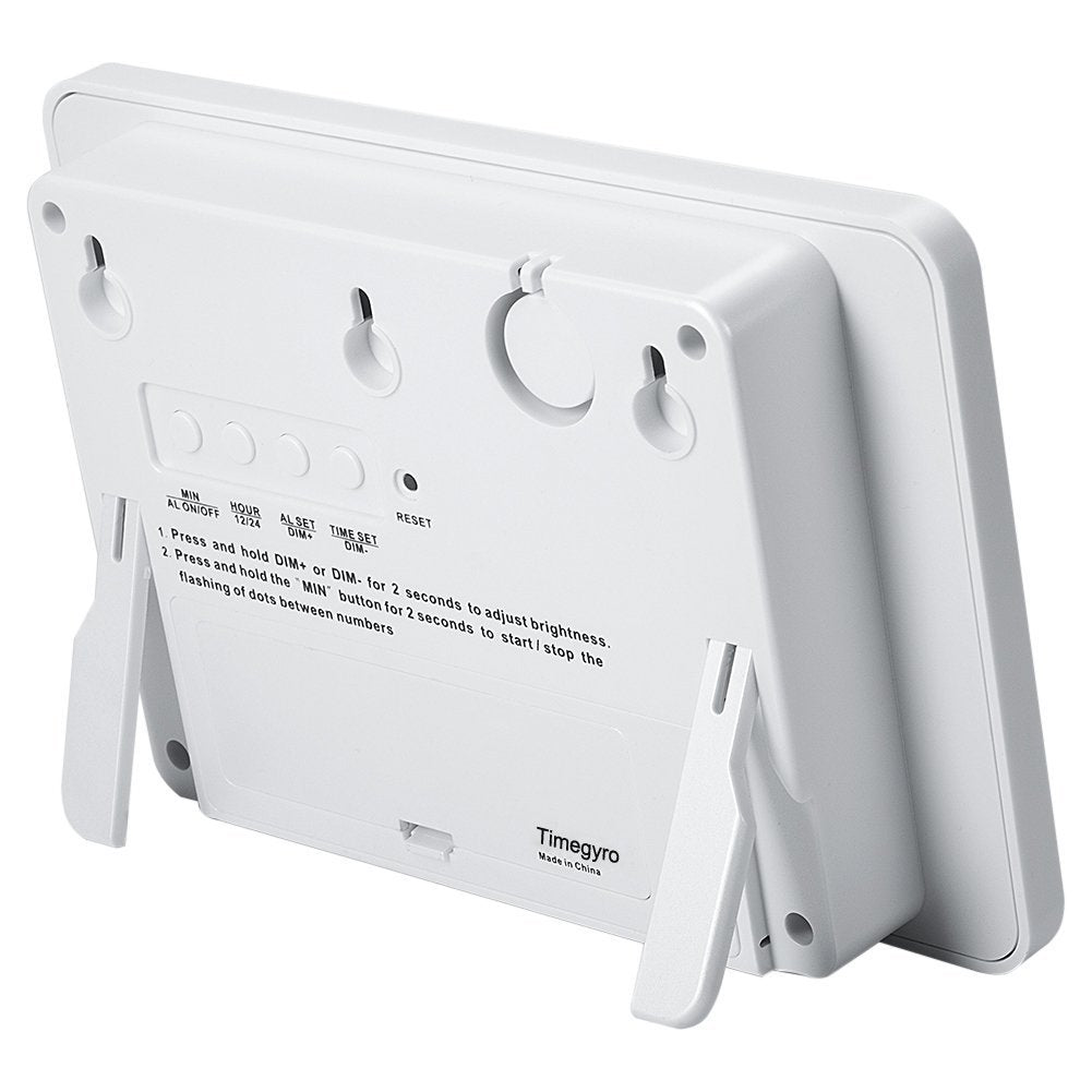 Timegyro Digital Wall Clock Battery Operated with LED Display, Wall Clock with Backlight, Table-top, Alarm, Brightness Adjustable,12/24Hr