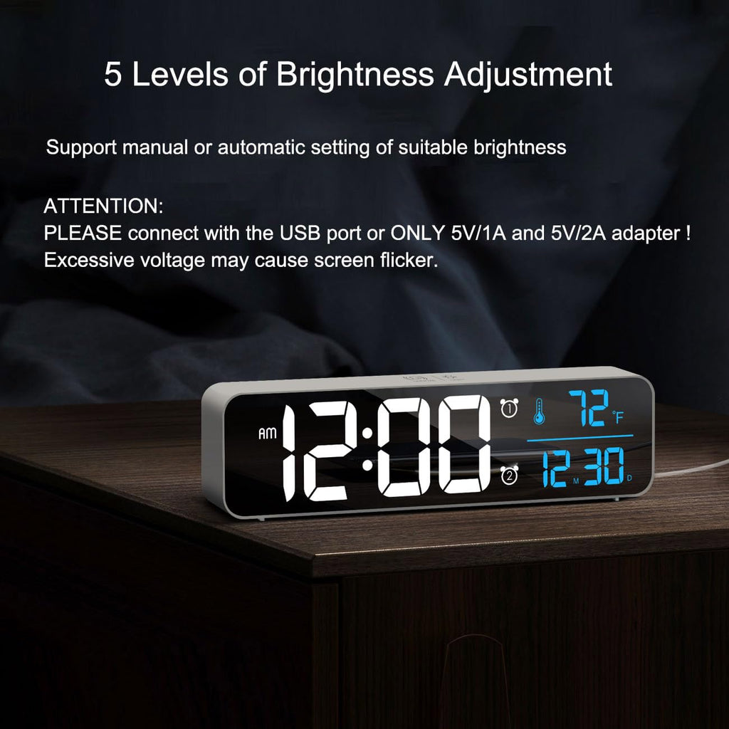 Digital Clock Large Display, Alarm Clock for Living Room Office Bedroom Decor, LED Corded Electric, Date Temp Display Wall Clock, Automatic Brightness Dimmer Smart Cool Modern Desk Accessories Black