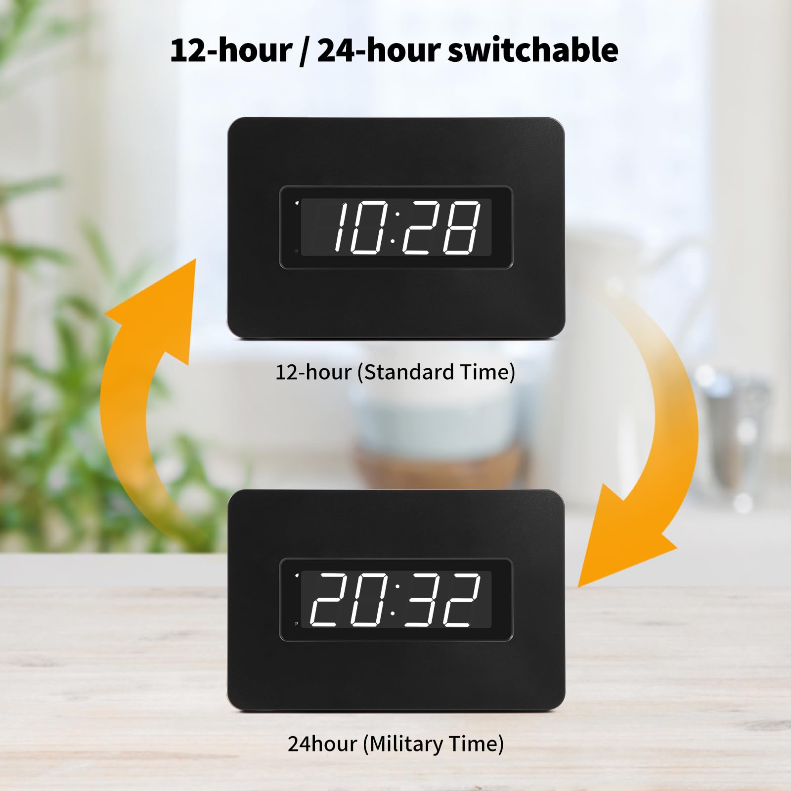 Timegyro Digital Wall Clock Battery Operated with LED Display, Wall Clock with Backlight, Table-top, Alarm, Brightness Adjustable,12/24Hr