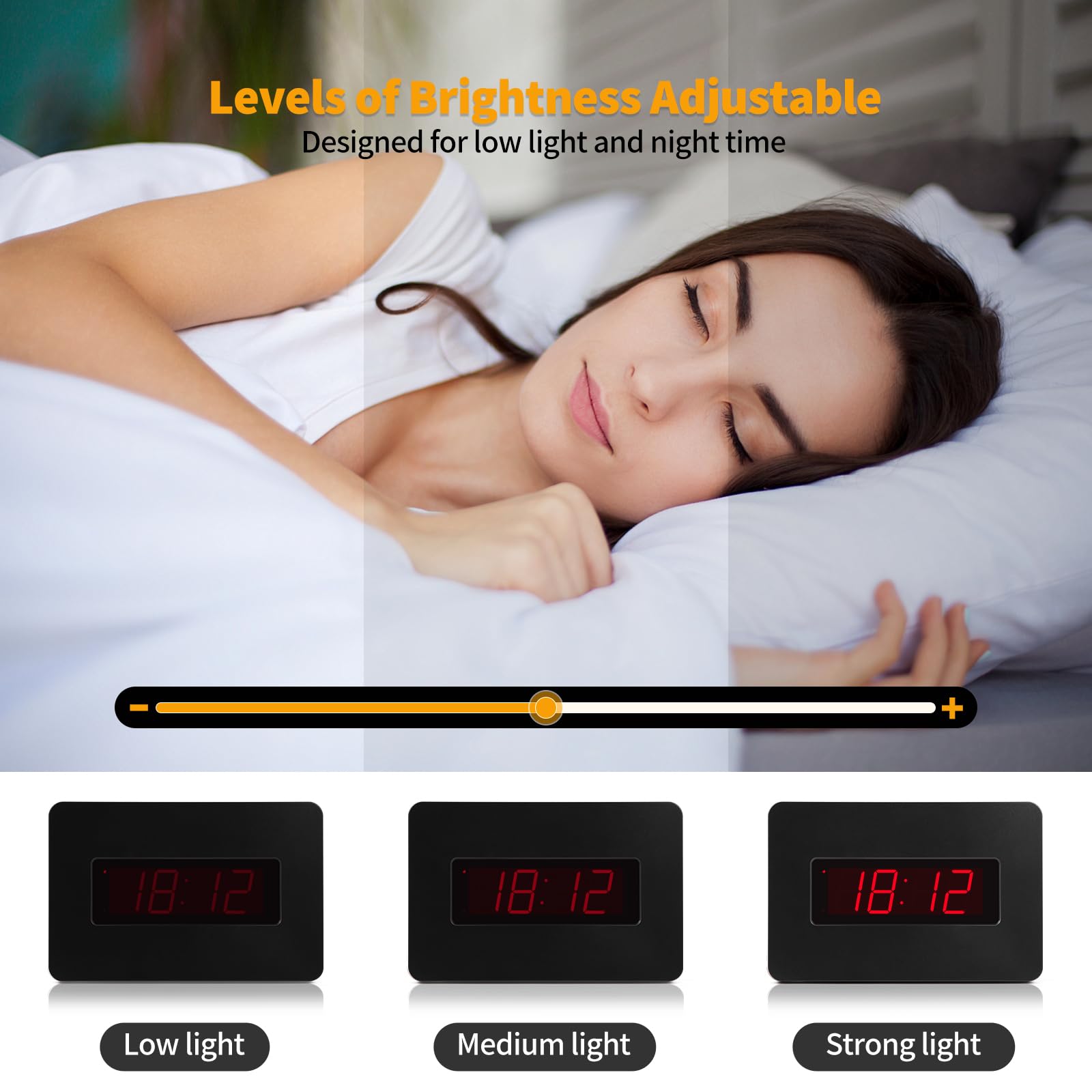Timegyro Digital Wall Clock Battery Operated with LED Display, Wall Clock with Backlight, Table-top, Alarm, Brightness Adjustable,12/24Hr
