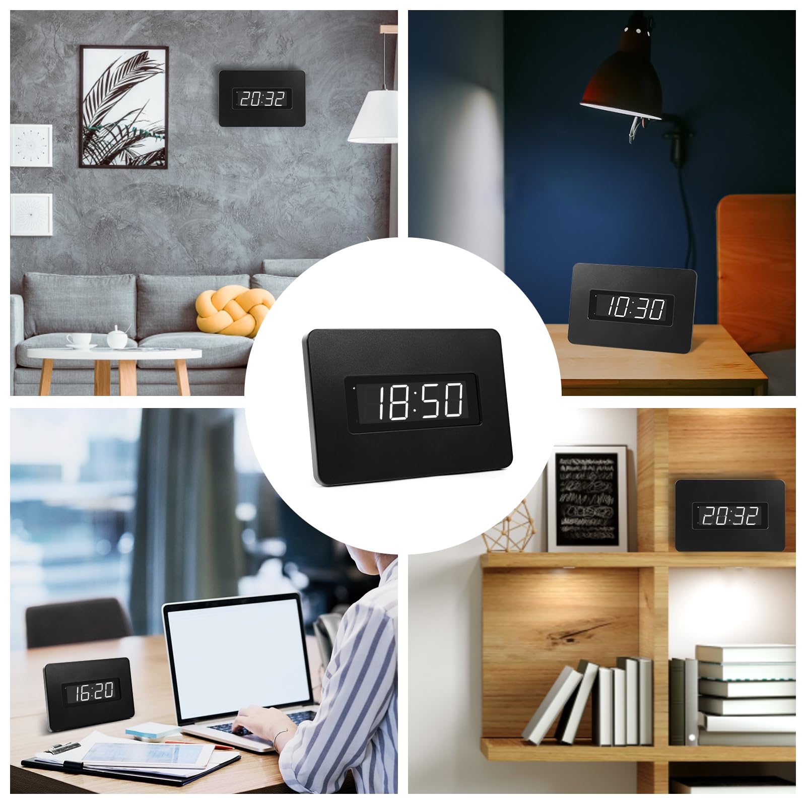 Timegyro Digital Wall Clock Battery Operated with LED Display, Wall Clock with Backlight, Table-top, Alarm, Brightness Adjustable,12/24Hr