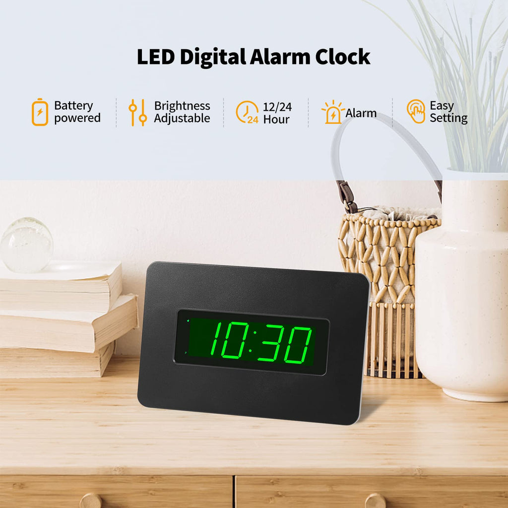 Timegyro Digital Wall Clock Battery Operated with LED Display, Wall Clock with Backlight, Table-top, Alarm, Brightness Adjustable,12/24Hr
