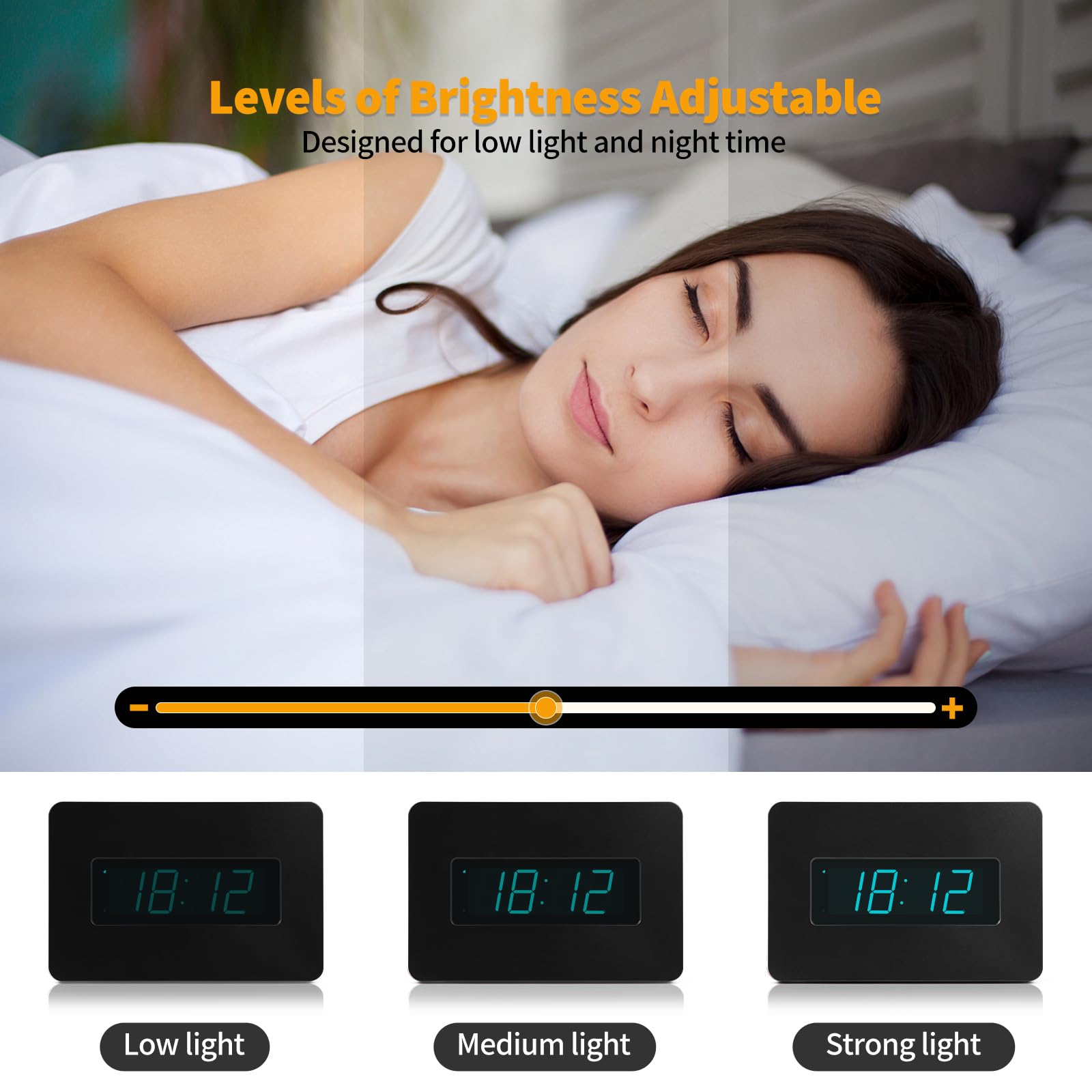 Timegyro Digital Wall Clock Battery Operated with LED Display, Wall Clock with Backlight, Table-top, Alarm, Brightness Adjustable,12/24Hr