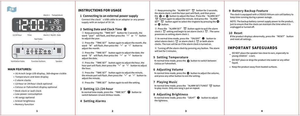 Digital Clock Large Display, Alarm Clock for Living Room Office Bedroom Decor, LED Corded Electric, Date Temp Display Wall Clock, Automatic Brightness Dimmer Smart Cool Modern Desk Accessories Black