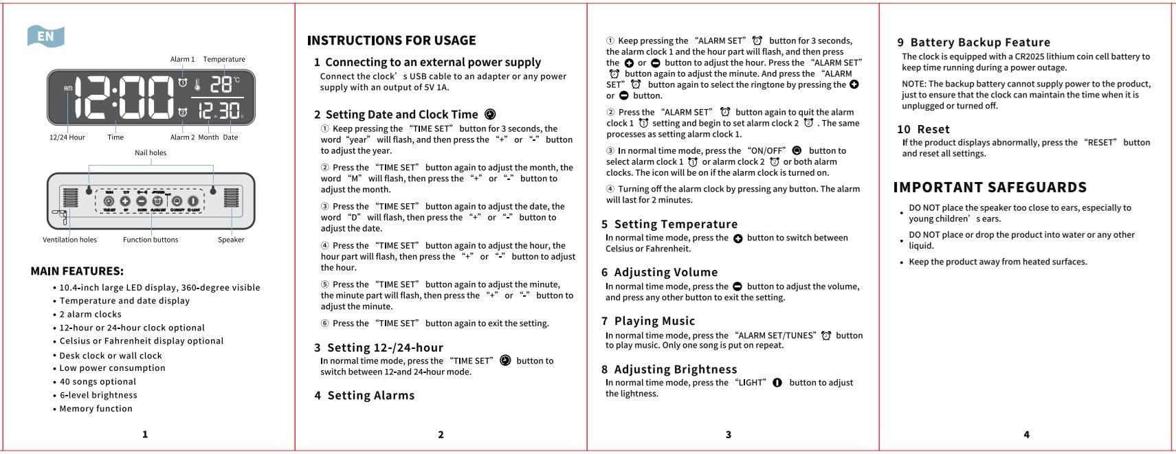 Digital Clock Large Display, Alarm Clock for Living Room Office Bedroom Decor, LED Corded Electric, Date Temp Display Wall Clock, Automatic Brightness Dimmer Smart Cool Modern Desk Accessories Black