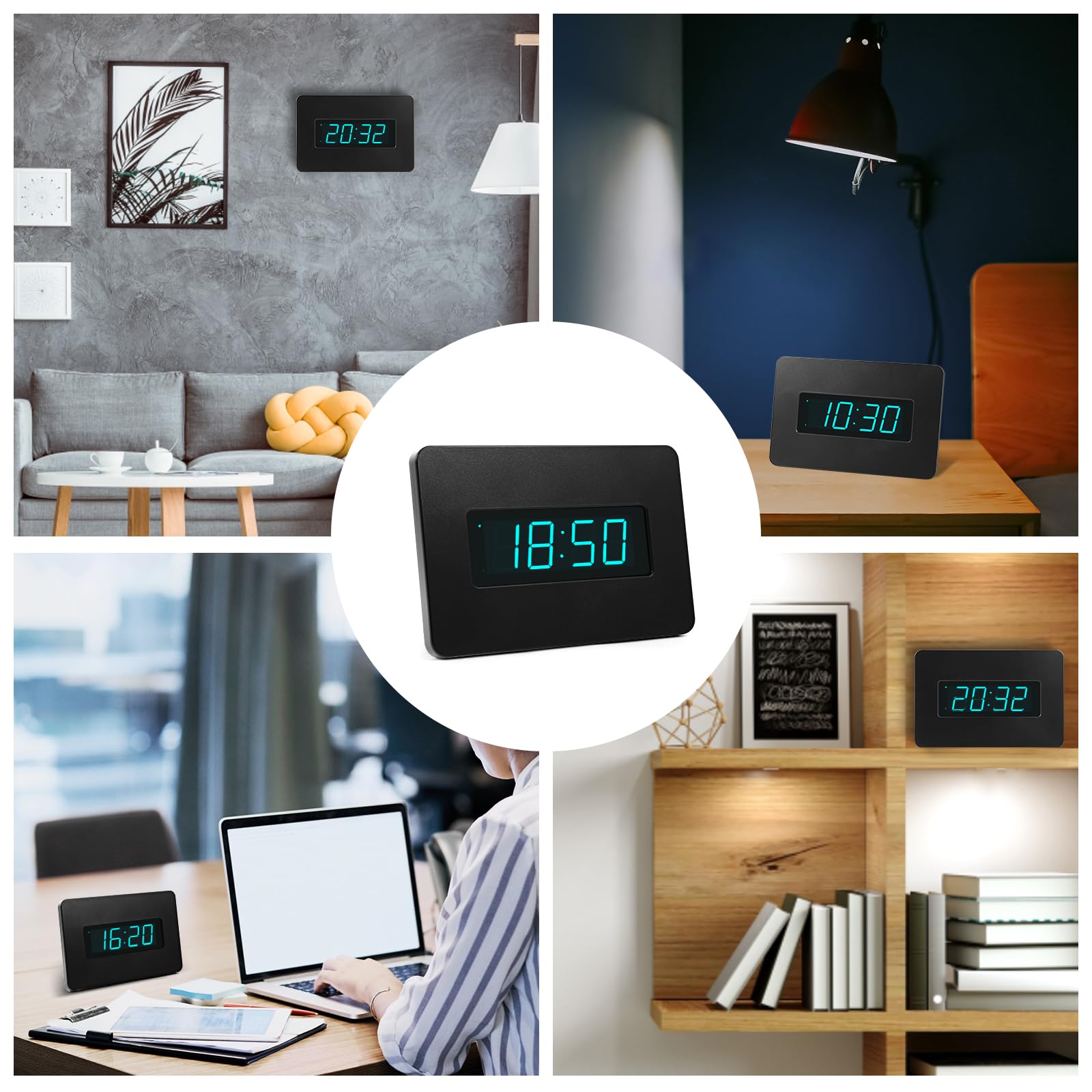 Timegyro Digital Wall Clock Battery Operated with LED Display, Wall Clock with Backlight, Table-top, Alarm, Brightness Adjustable,12/24Hr