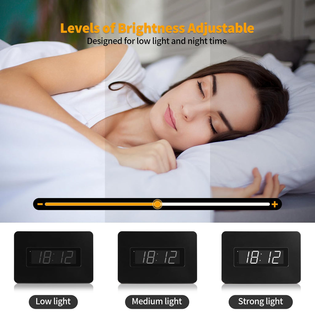Timegyro Digital Wall Clock Battery Operated with LED Display, Wall Clock with Backlight, Table-top, Alarm, Brightness Adjustable,12/24Hr