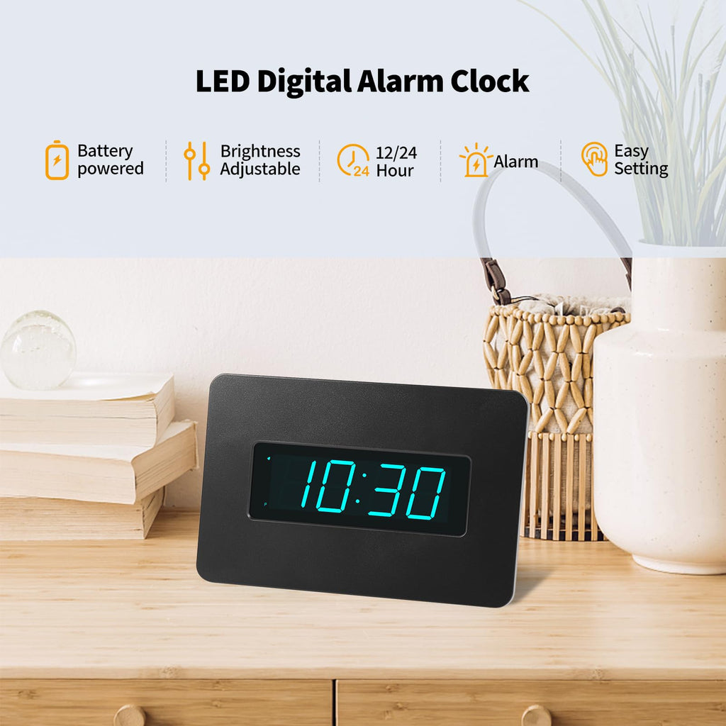 Timegyro Digital Wall Clock Battery Operated with LED Display, Wall Clock with Backlight, Table-top, Alarm, Brightness Adjustable,12/24Hr